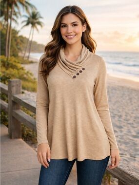 NEW Timeson Tan Cowl Neck Tunic